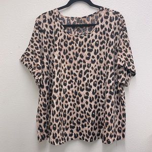 NWOT - Shein Curve - Sz 3x - Leopard Top - Cuff Sleeve - Polyester